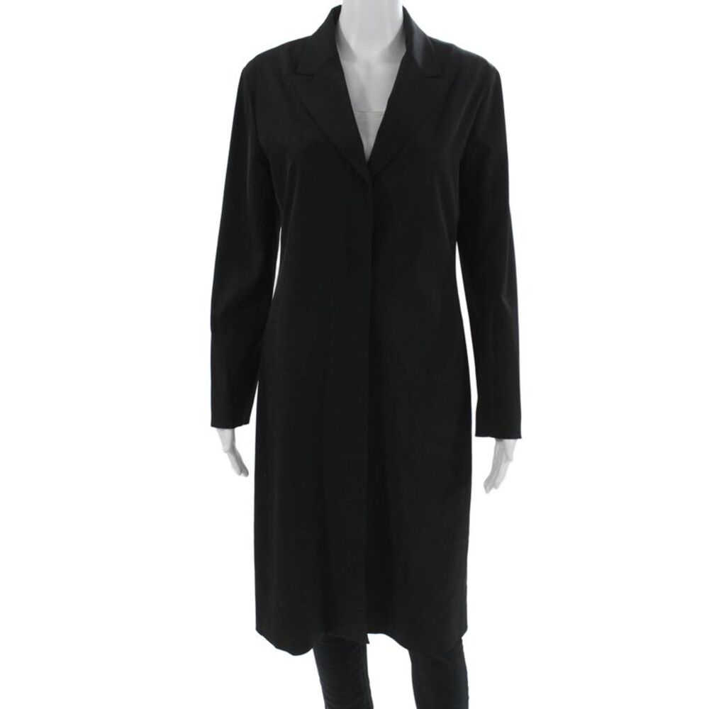 Shin Choi Women Overcoat Black Collared Long Sleeve Polyester Spandex Size 6